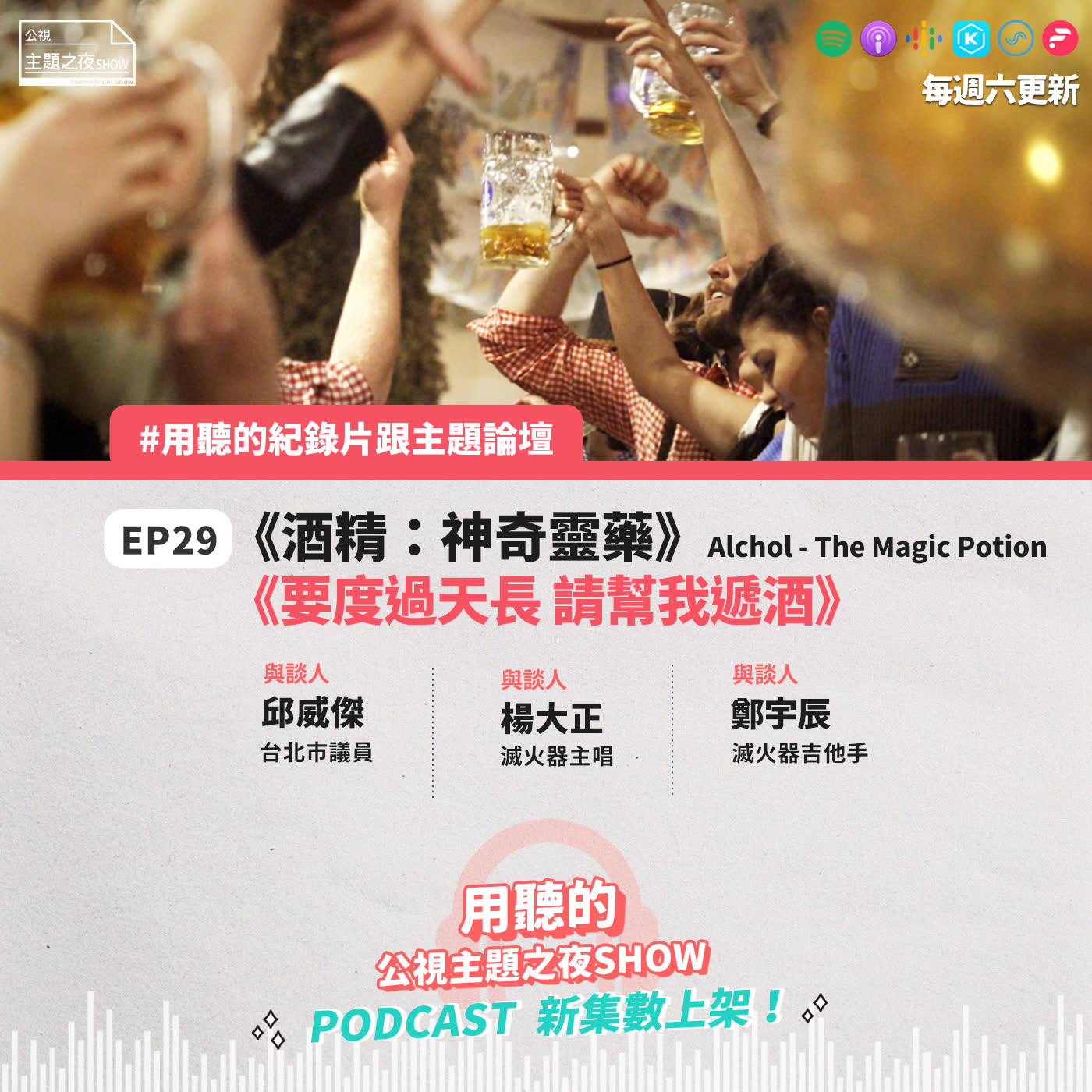 cover of episode EP29. 你有酒精成癮嗎？要度過天長 請幫我遞酒｜呱吉 X楊大正 X 鄭宇辰